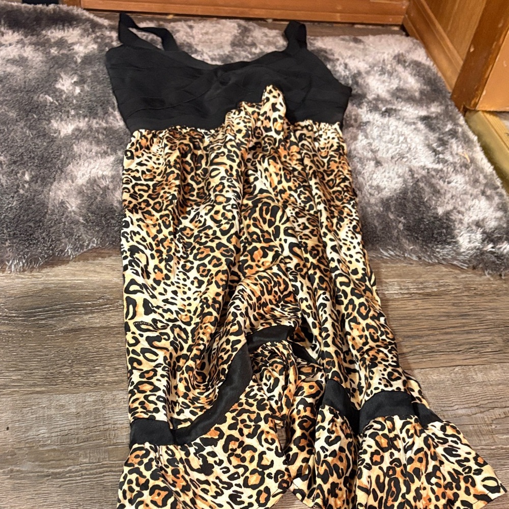bebe Black and Leopard Print Dress